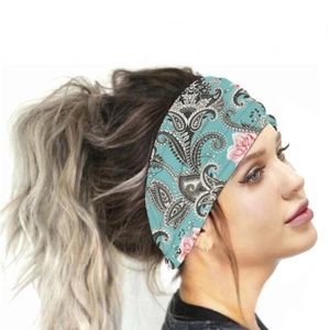 Aqua Paisley Headband Face Mask